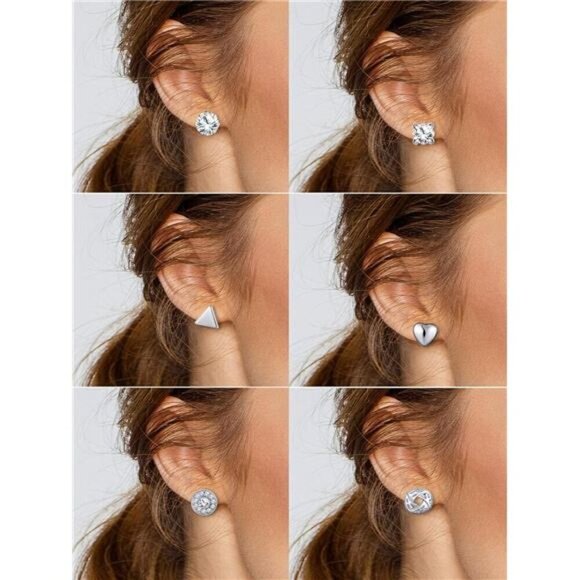 24 Pairs Stud Earrings Crystal Pearl Earring Set Ear Stud Silver Studs - Picture 5 of 7